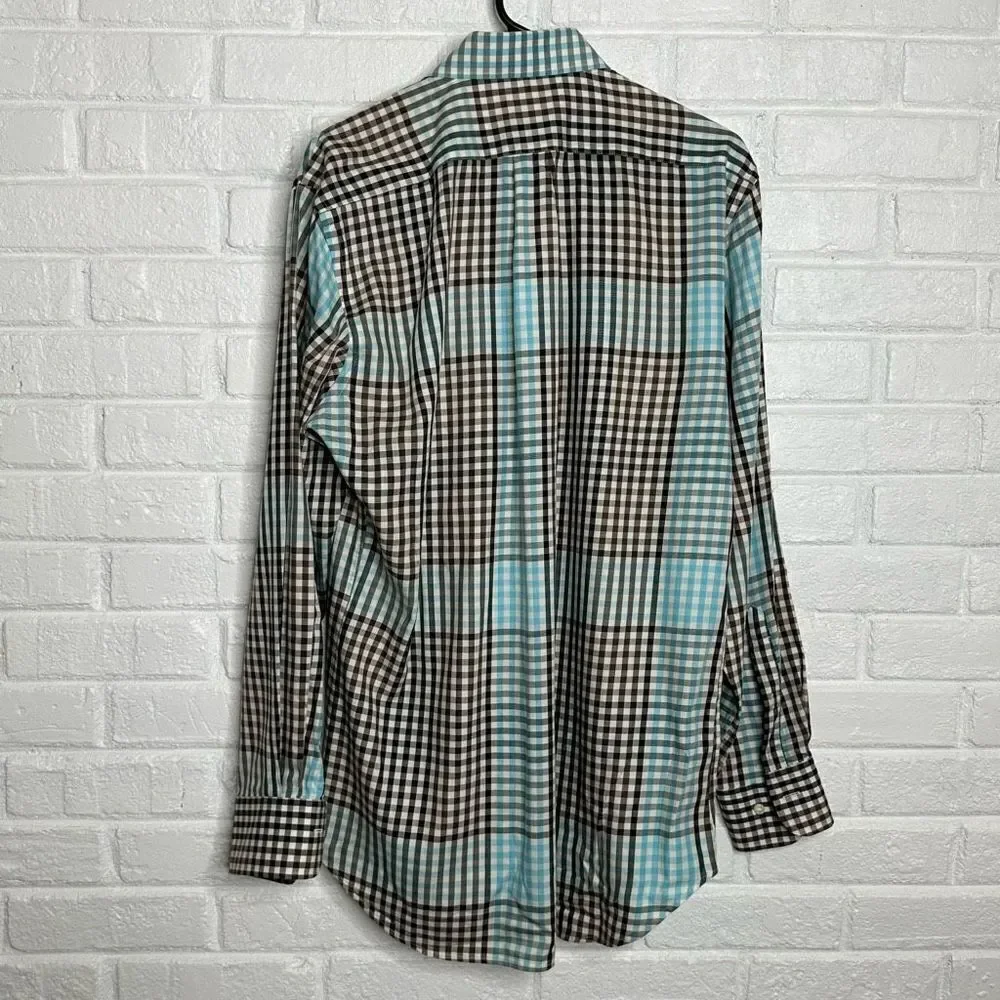 Peter Millar Men's Long Sleeve Button Down Cotton Blue Plaid size‎ Medium